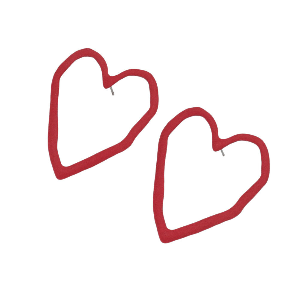 Adorable Heart Ear Studs Hollow Ear Accessories Women-Red