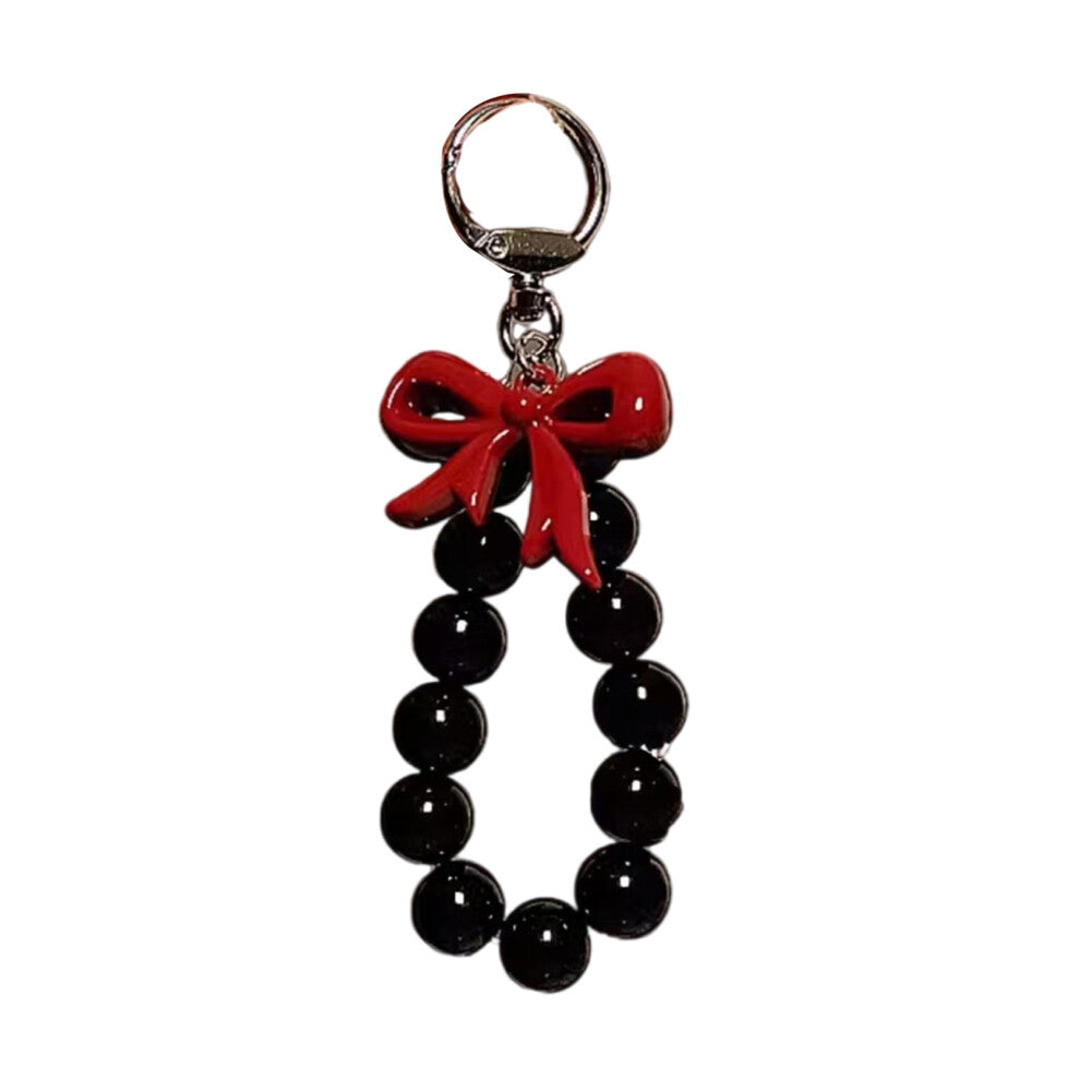 Elegant Bowknot Keychain Beads Key Pendant-Black bead burgundy