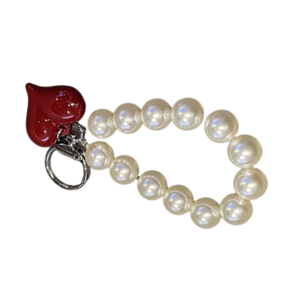 Elegant Bowknot Keychain Beads Key Pendant-Pearl red heart
