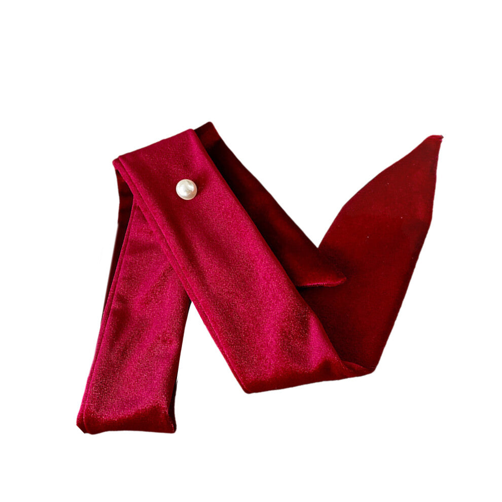 Fashionable Velvety Scarf Choker Chain For Women Hair-wine red