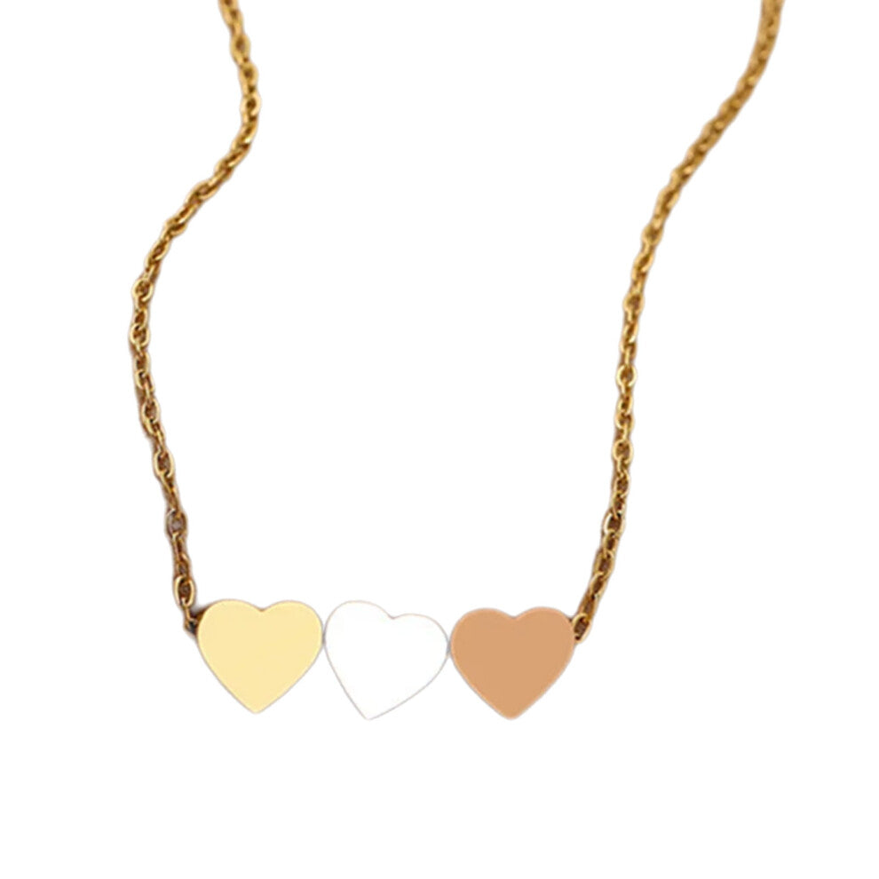 Stylish 3 Hearts Choker Necklace Stainless Steel-Gold