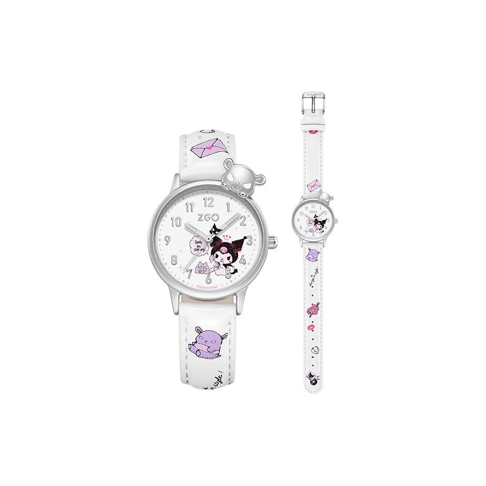 Kids' Waterproof Luminous Watch for Girls White Model 273 Cute Kuromi Theme Shock-Resistant Suitable for Elementary Age