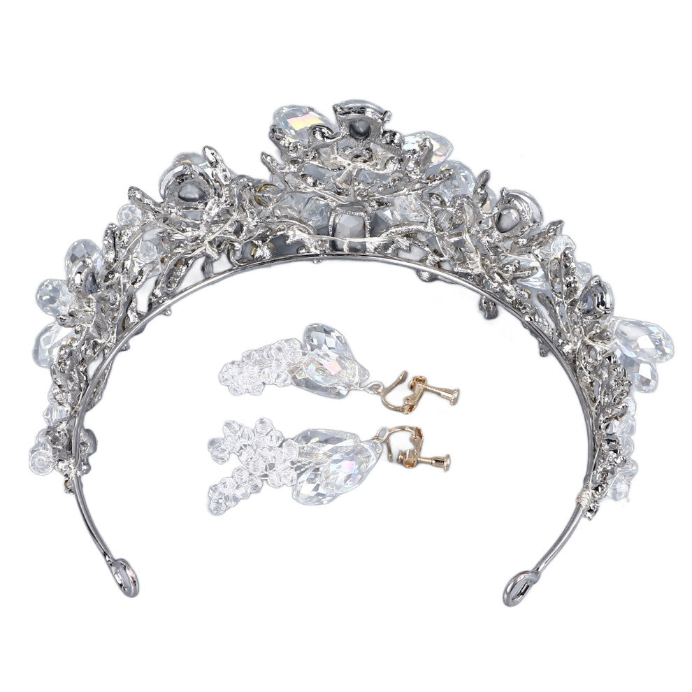 Elegant Rhinestone Tiara & Dangle Earrings Alloy Party Jewelry