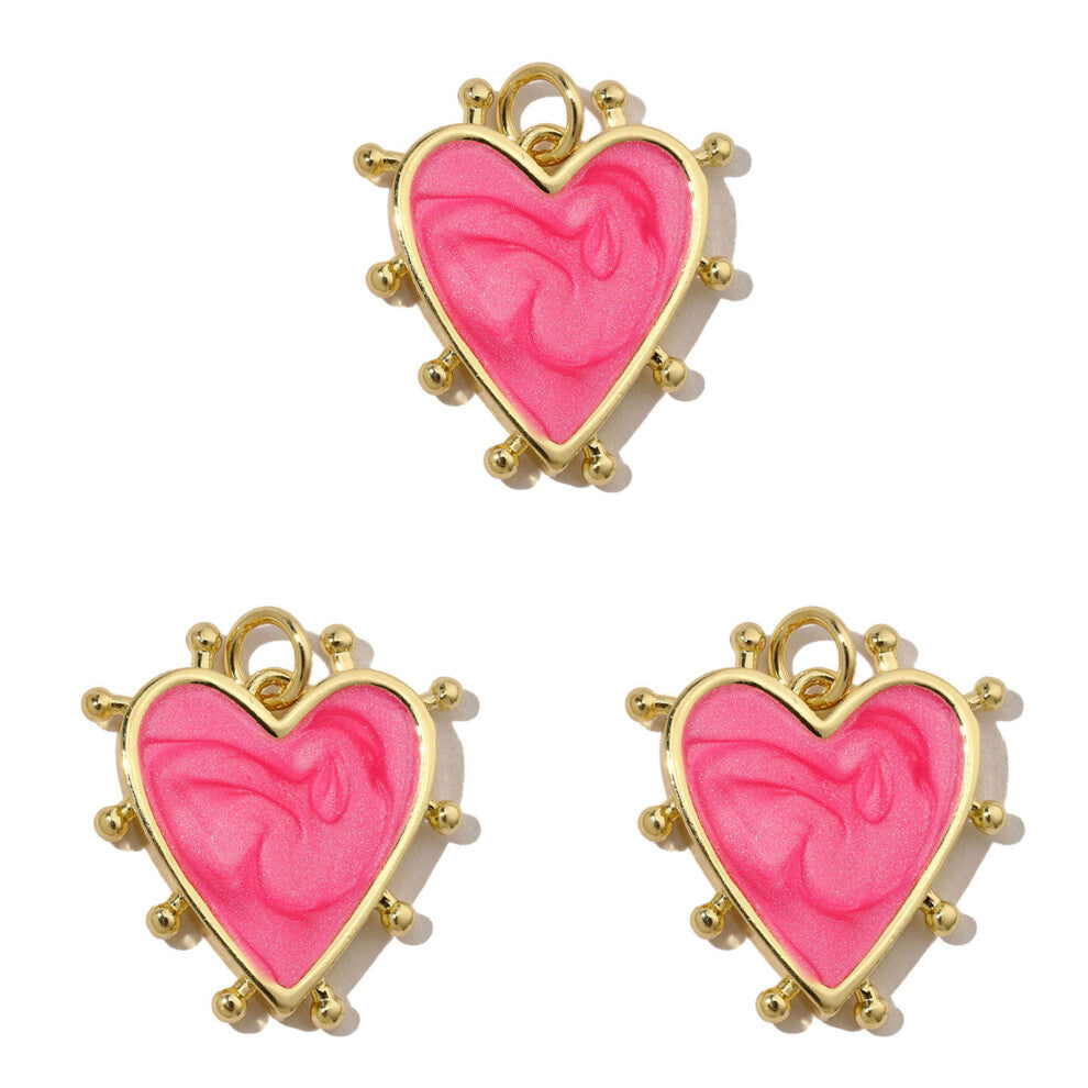 Pack of 3 Enamel Heart Charm 18k Gold Plated Pendant-31 4