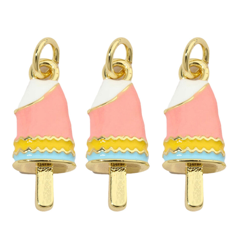 Pack of 3 Enamel Ice Cream Popsicles Charm SturdyGold-595