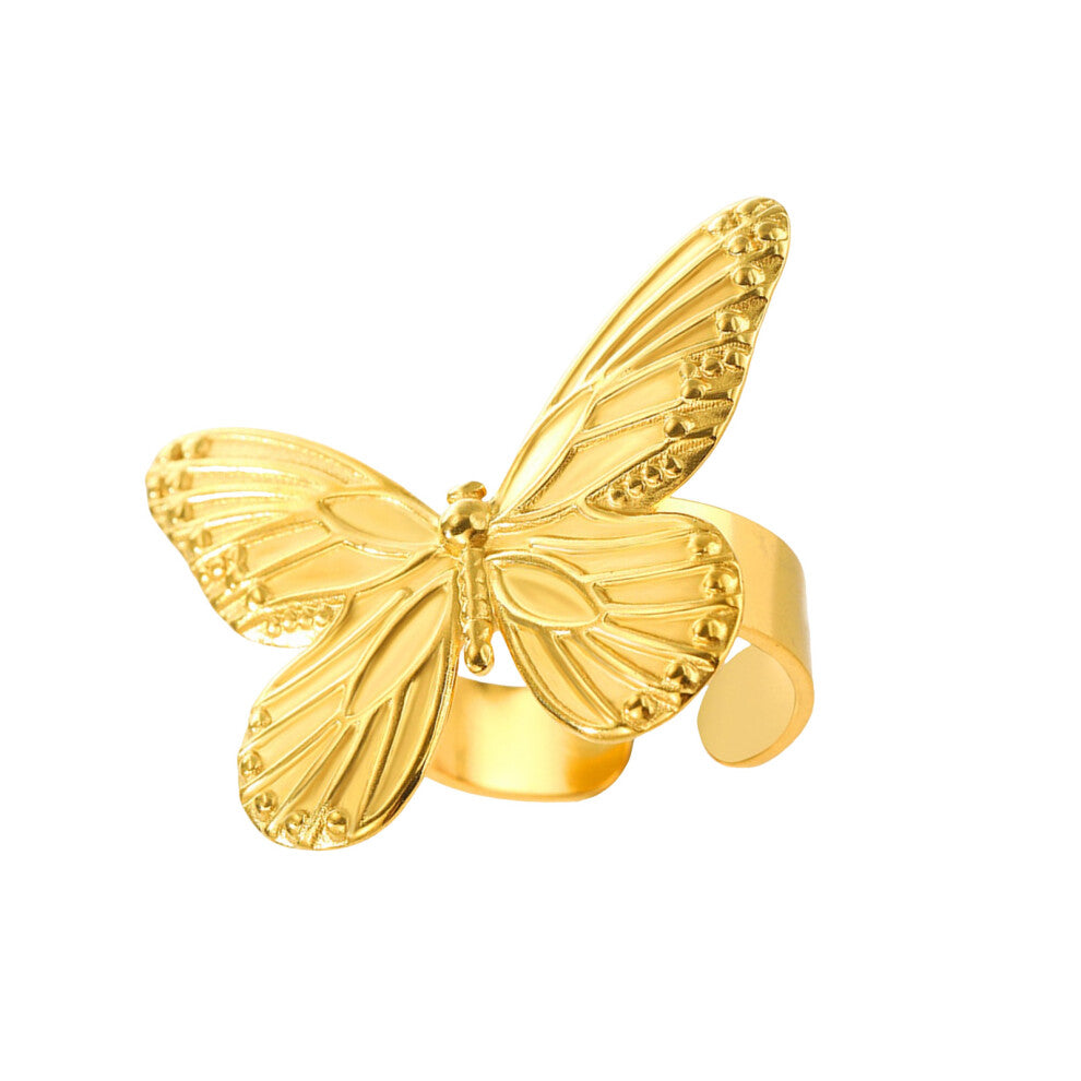 Party Accessories Butterfly Weddings Rings Stainless-Gold-color