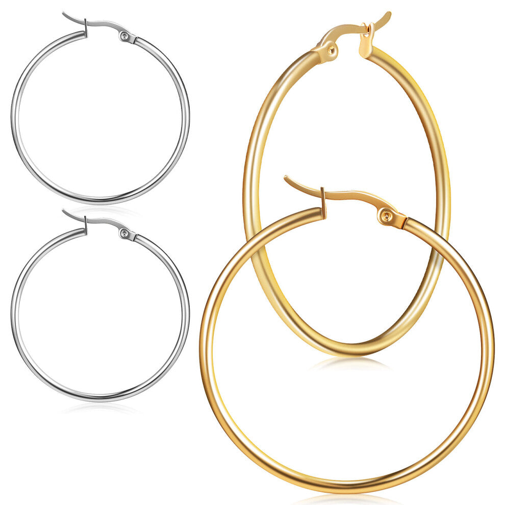 Gold & Silver Hoop Earrings - 2 Pairs For Women
