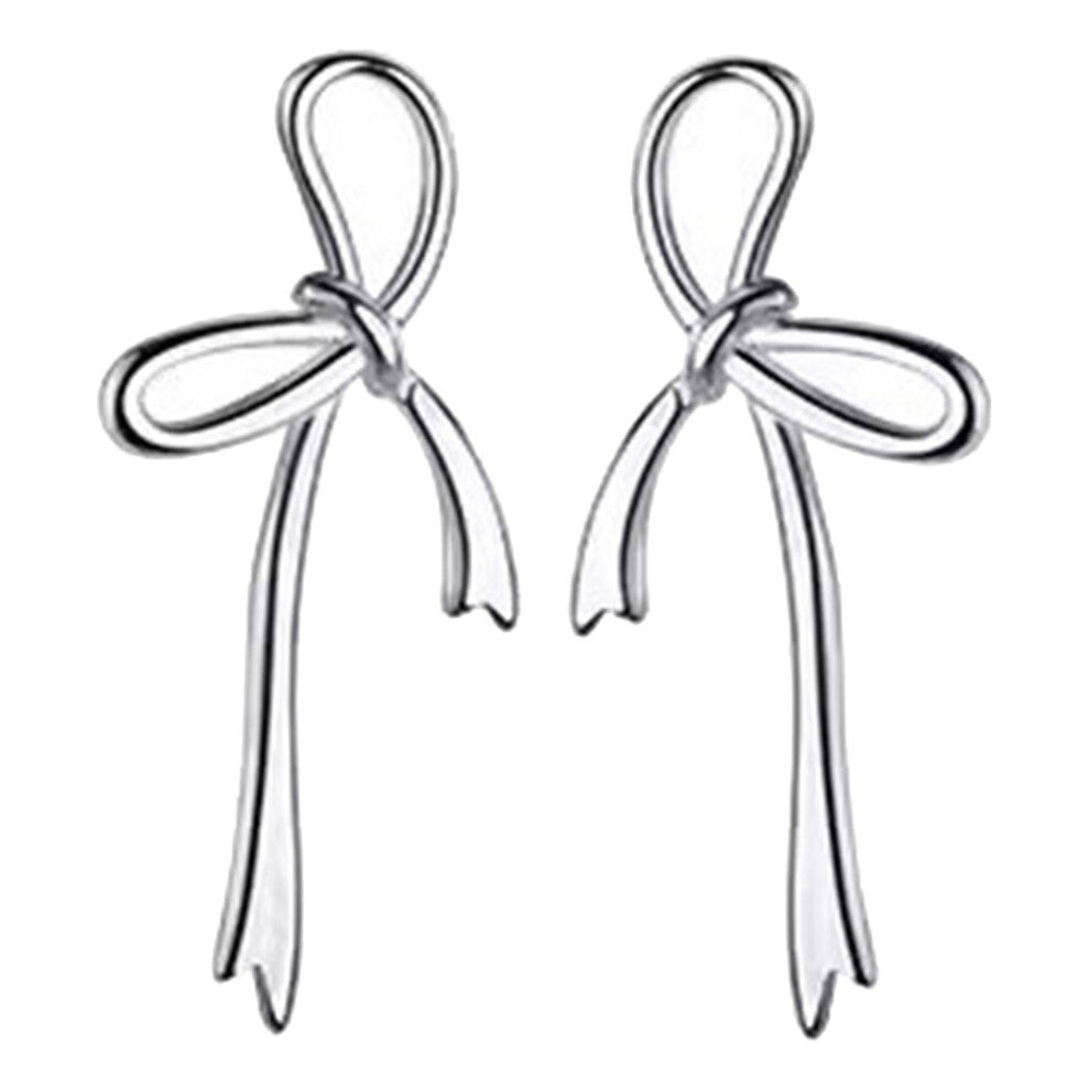 1 Pair Silver Bow Earrings for Women Hollow Pendant Jewelry