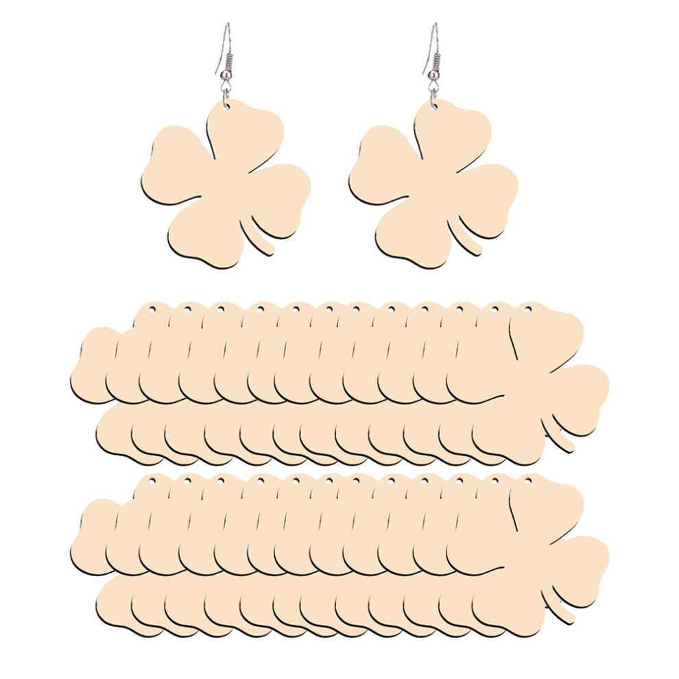 50pcs Wooden Clover Earrings for Women Girls Beige