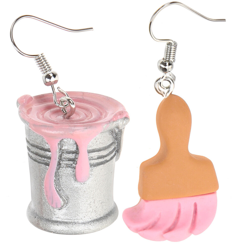 1 Pair Paint Brush Earrings Paint Bucket Ear Jewelry Asymmetrical
