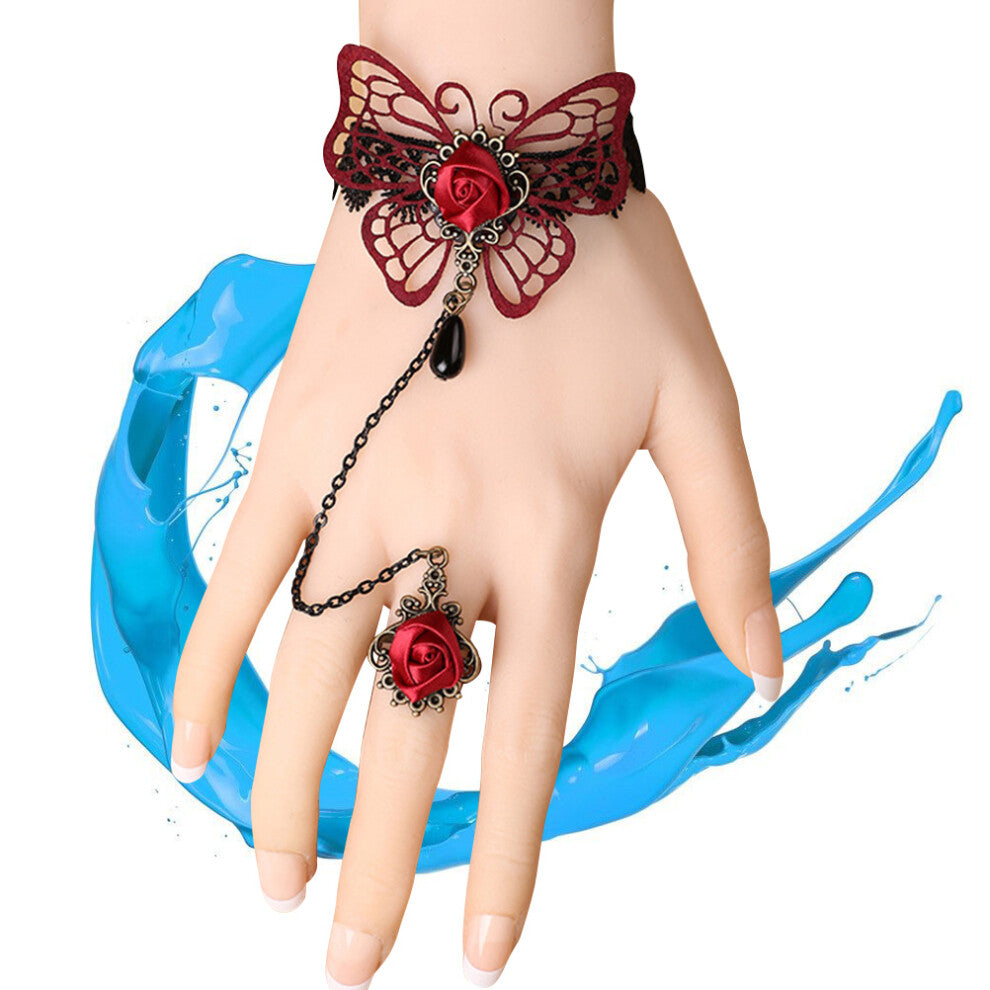 Lace Wrist Cuffs Lolita Accessories Bracelet With Finger Ring Women