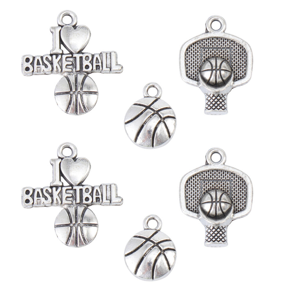 6pcs Sports Alloy Ball Games Basketball Charms for Men Women
