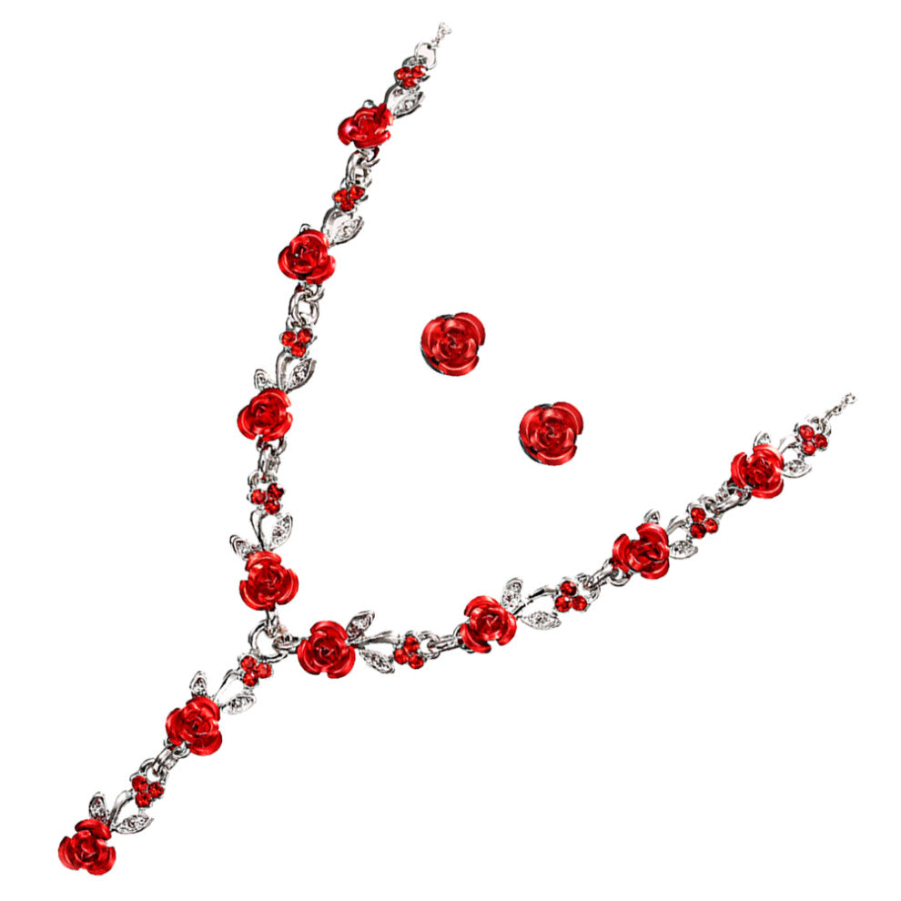 1 Set Rose Necklace and Earrings Women Party Jewelry