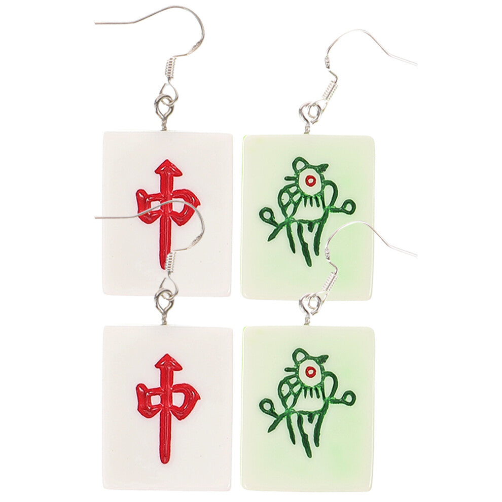 2 Pairs Women Earrings Mahjong Drop Charm Jewelry