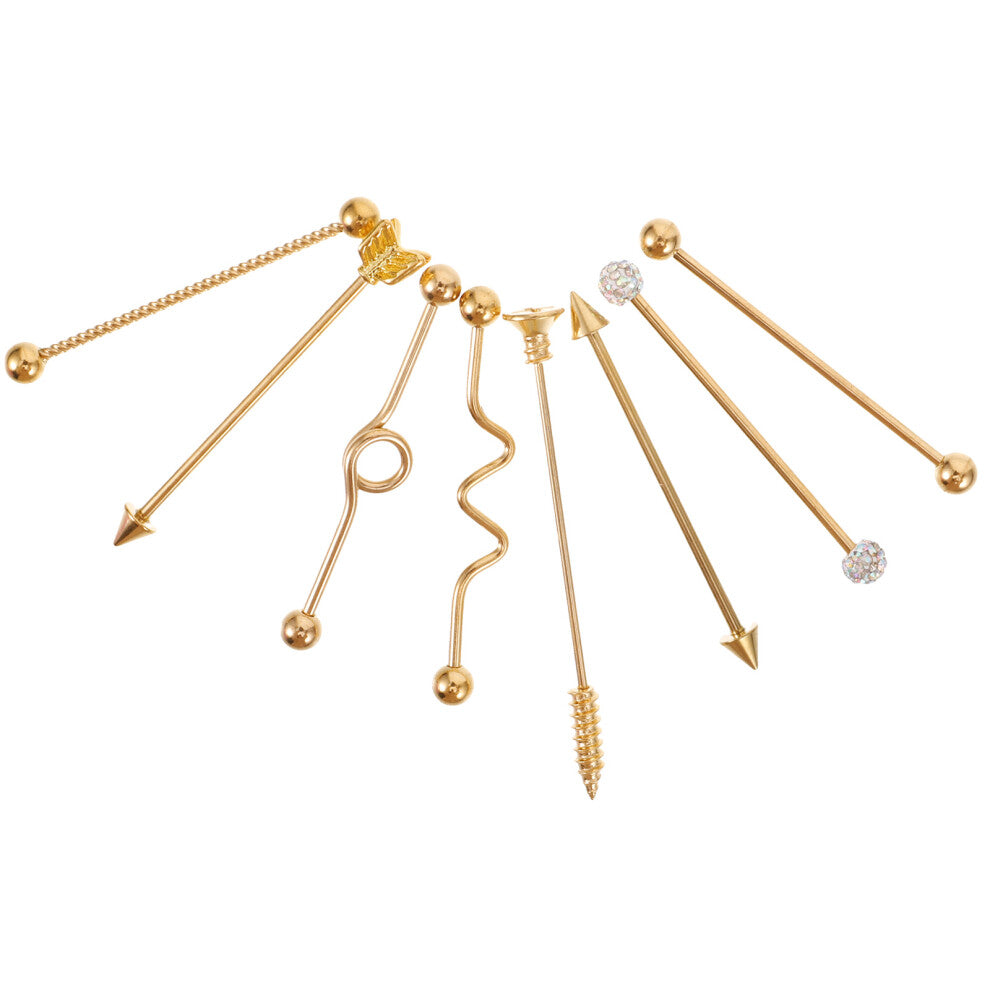8pcs Stainless Steel Arrow Ear Studs Barbell Piercing Jewelry