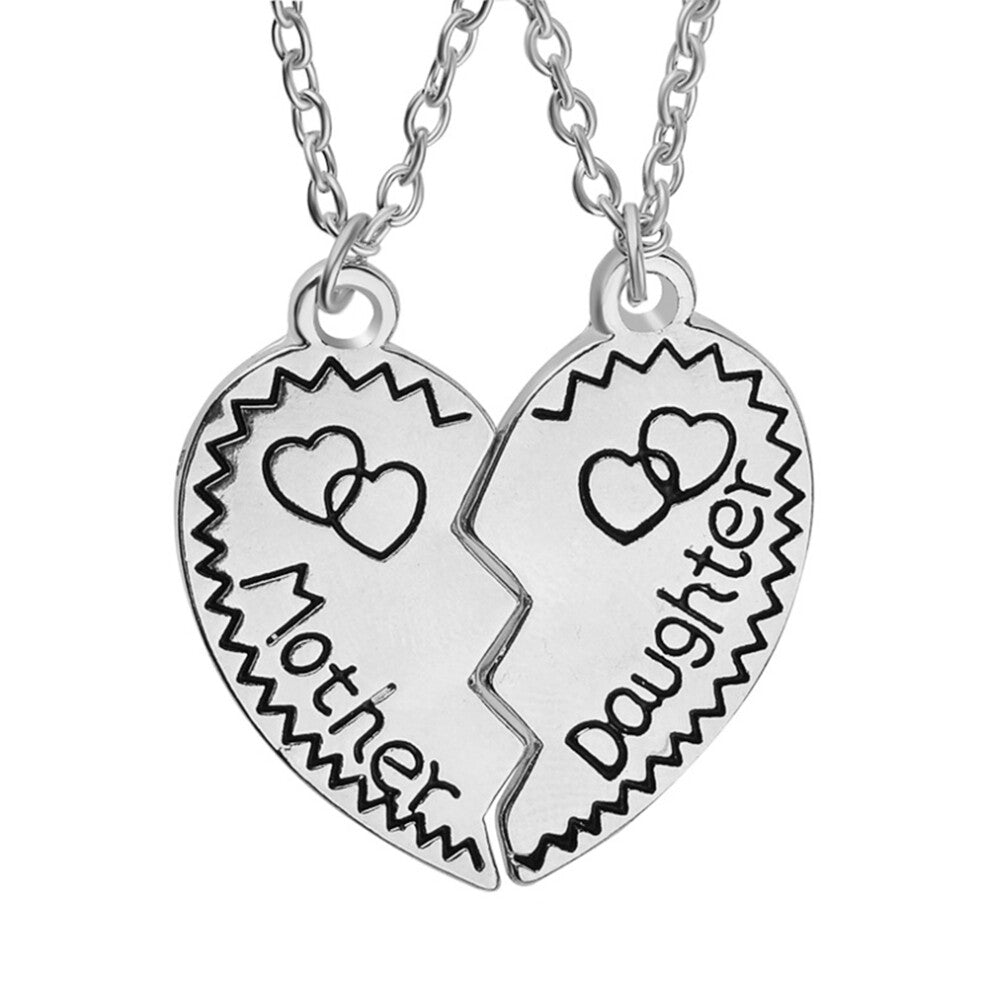 Mother Daughter Matching Puzzle Pendant Set Silver