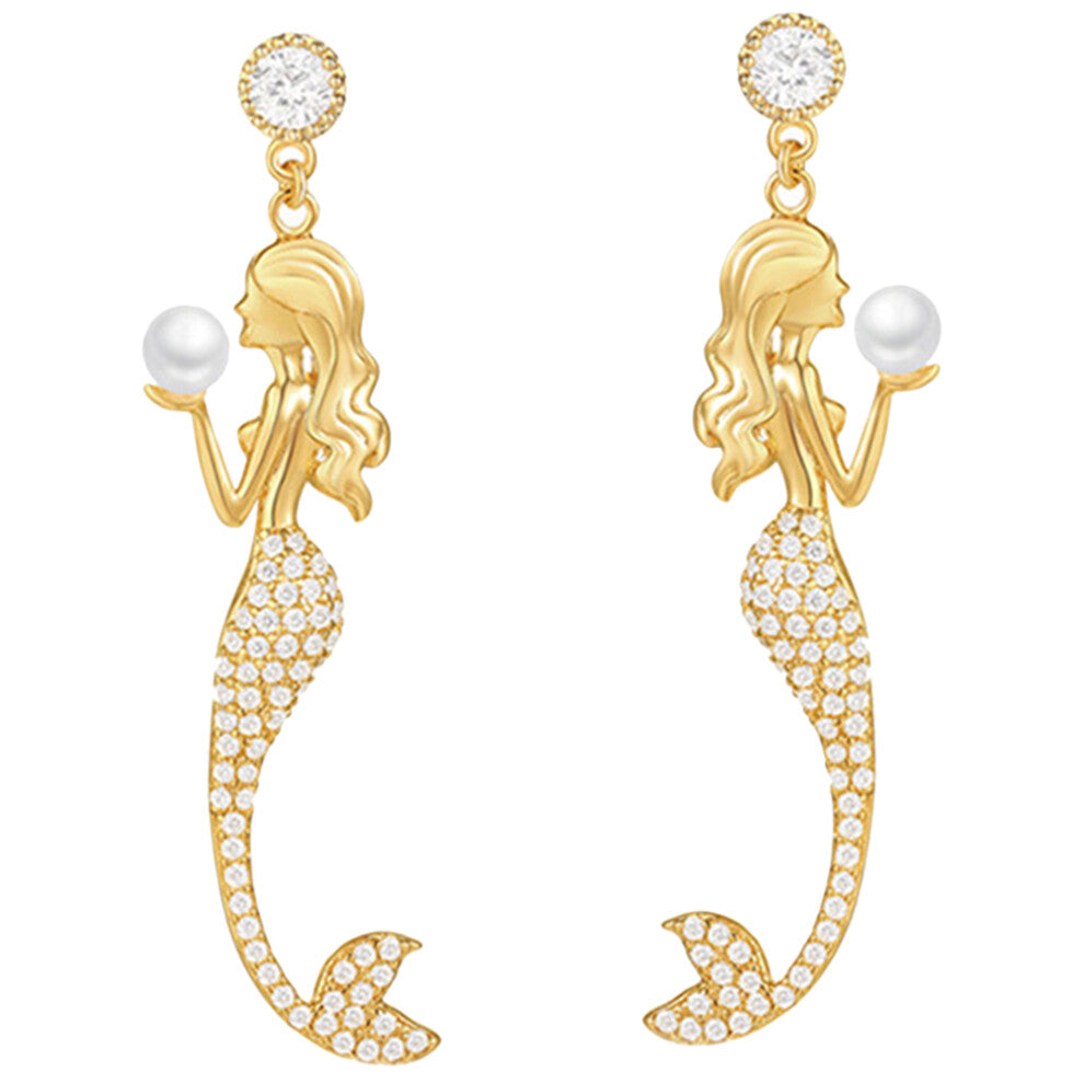 1 Pair Mermaid Drop Earrings Pearls Long Women Ear Jewelry
