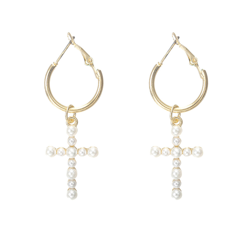 1 Pair Pearl Cross Dangle Stud Earrings for Women