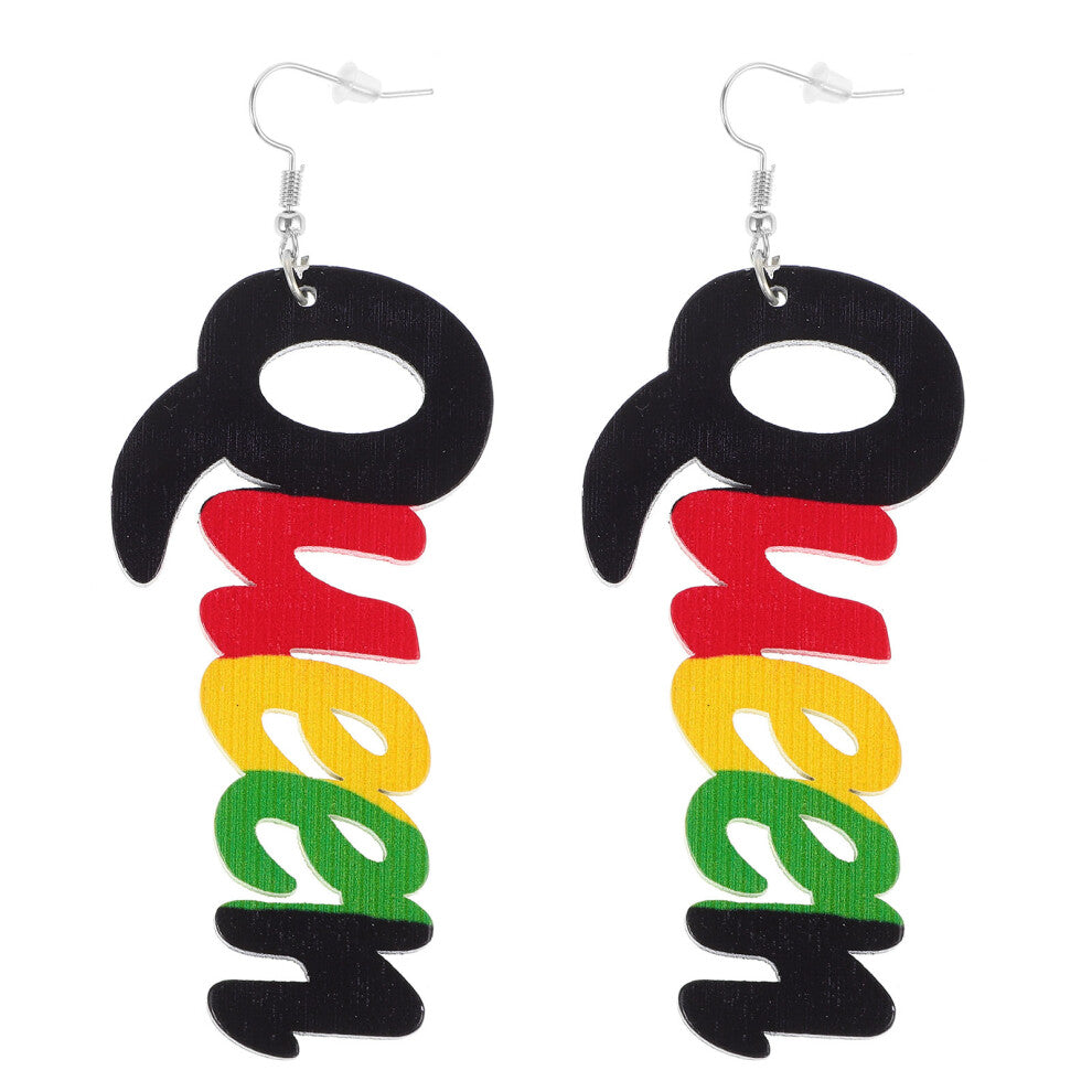 1 Pair Wood Queen Letter Charm Earrings Alphabet