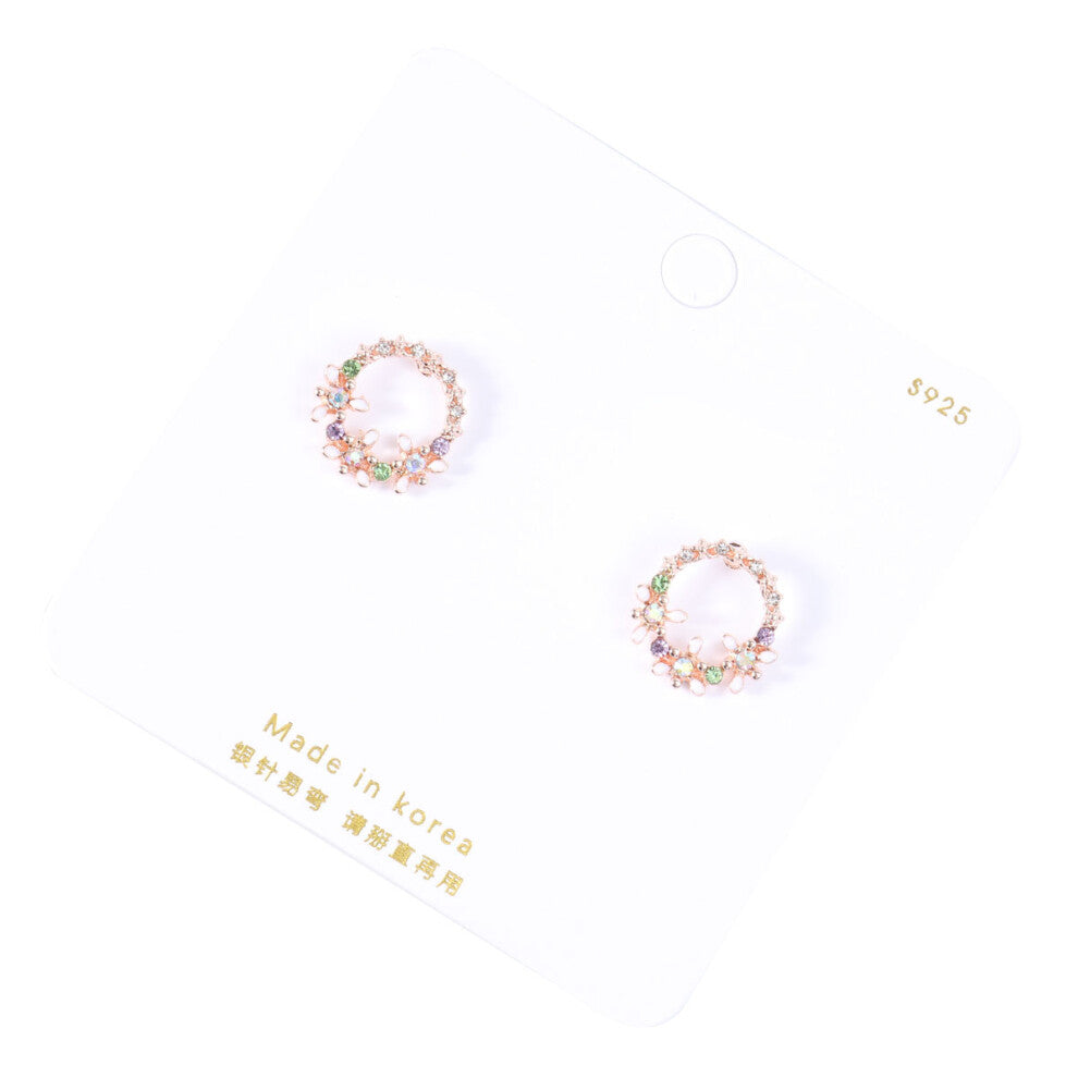 1 Pair Flower Earrings Wreath Stud Silver Sky-Blue E598