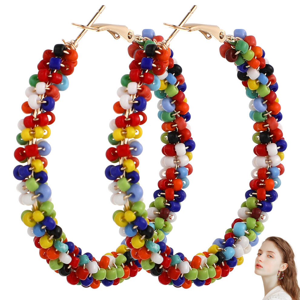 Earrings Hoop Beaded For Women Colorful Beads Dangle Multicolored