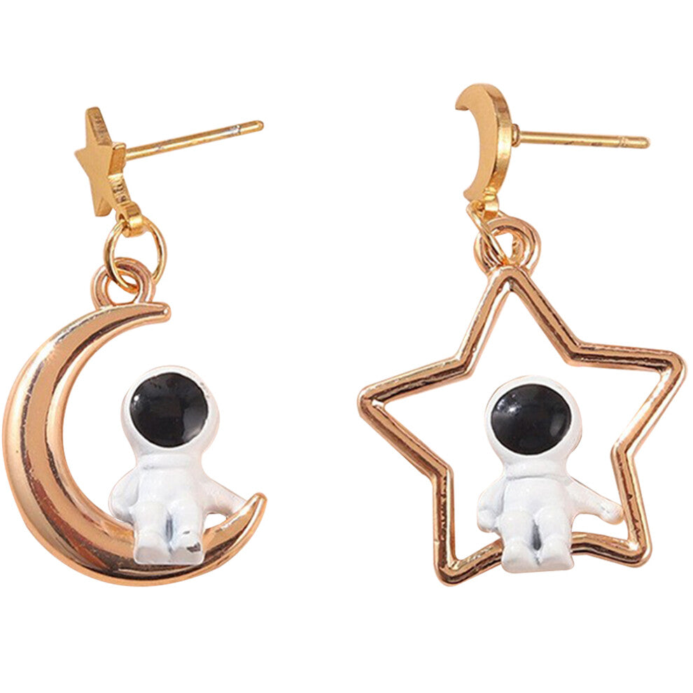 1 Pair Moon Star Astronaut Hollow Dangle Earrings