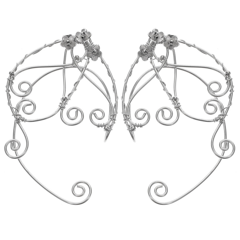 2pcs Copper Ear Clip Silver Earrings for Women Girls