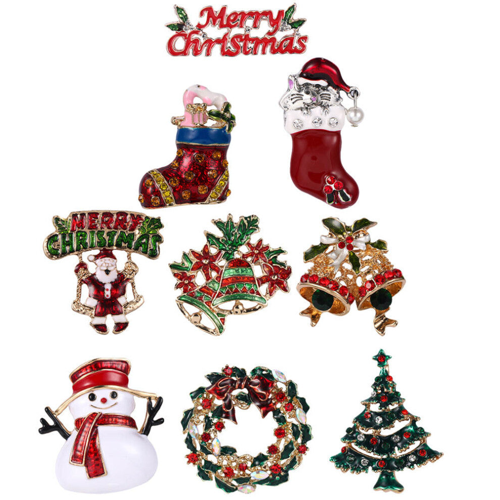 9 pcs christmas brooch set for clothing and bag decor, random colors