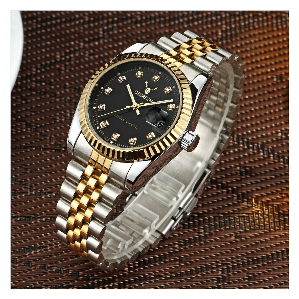 (Interlaced gold and black face) Water-steel bracelet non-mechanical business neutral popular shell dial watches