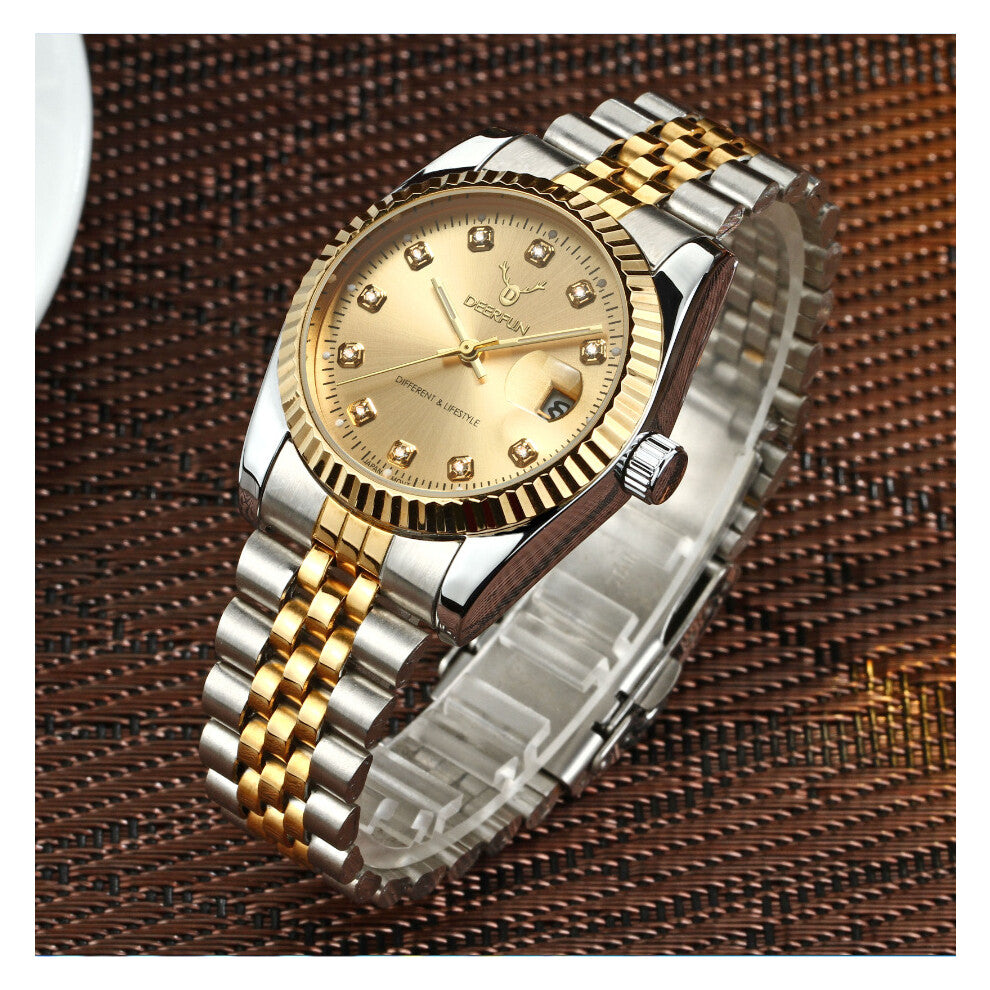 (A golden face) Water-steel bracelet non-mechanical business neutral popular shell dial watches