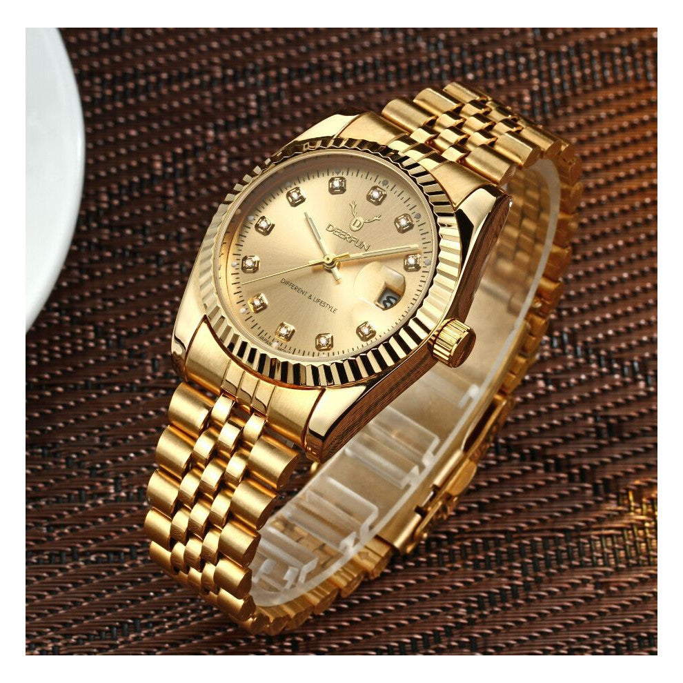 (Golden surface) Water-steel bracelet non-mechanical business neutral popular shell dial watches
