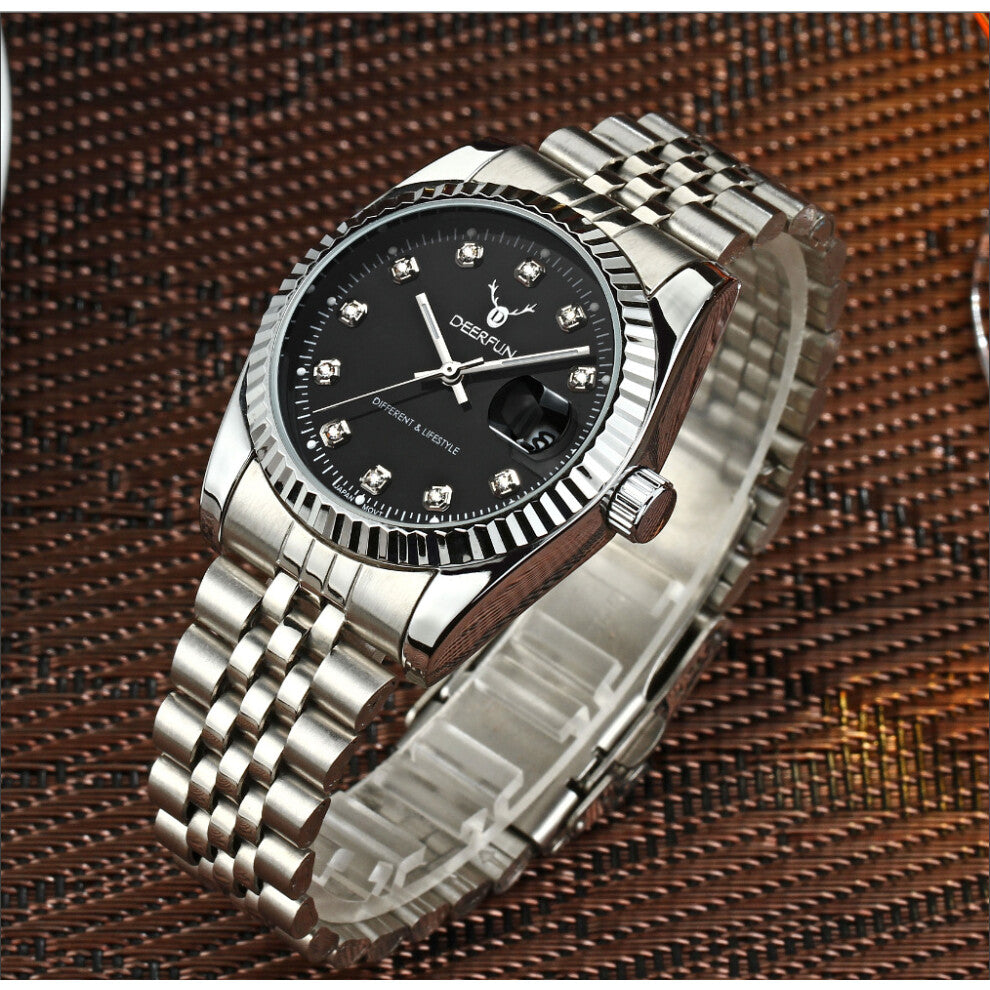 (Silver black surface) Water-steel bracelet non-mechanical business neutral popular shell dial watches