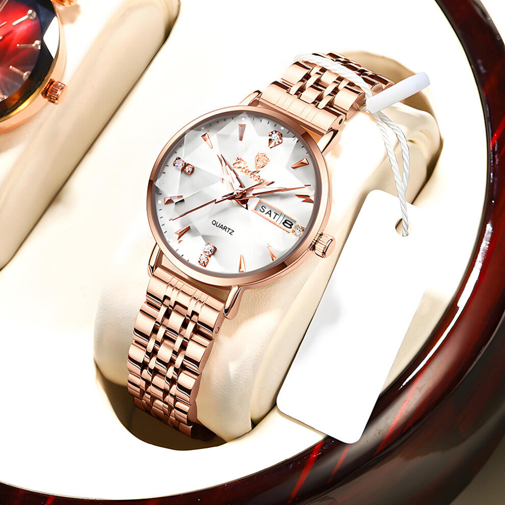 (Rose gold - white flour) Fashionable diamond-crystal quartz watches, Instagram-style ladies' watches