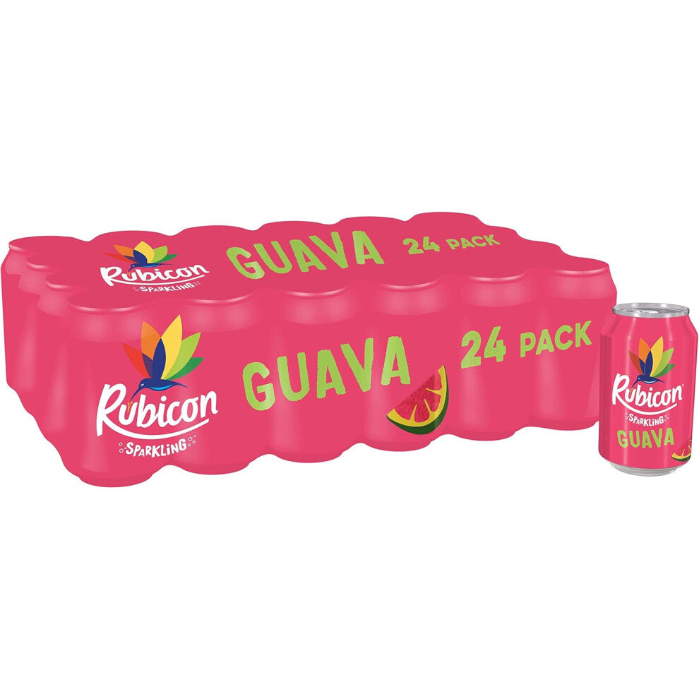 Rubicon 24 Pack Sparkling Guava Flavoured Fizzy Drink with Real Fruit Juice, Handpicked Fruits for a Temptingly Intense Tast 24 x 330ml Cans