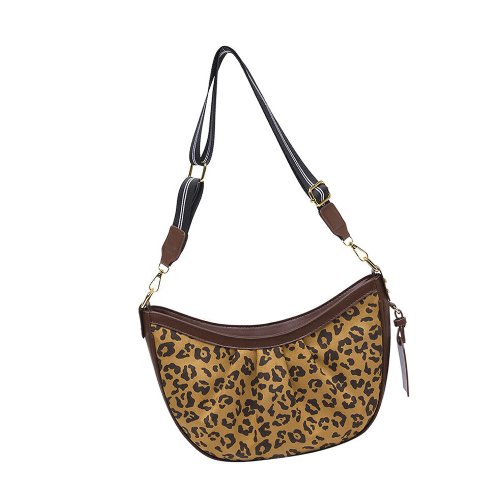 Stylish Pleated Crossbody Bags Shoulder Satchel-leopard brown