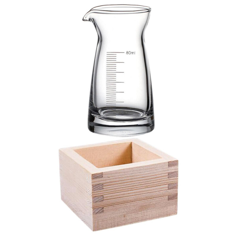 Japanese Sake Set Square Wooden Cups And Glass Sake Cups 1 Set Decorative Box For Tea Water Rice Wine