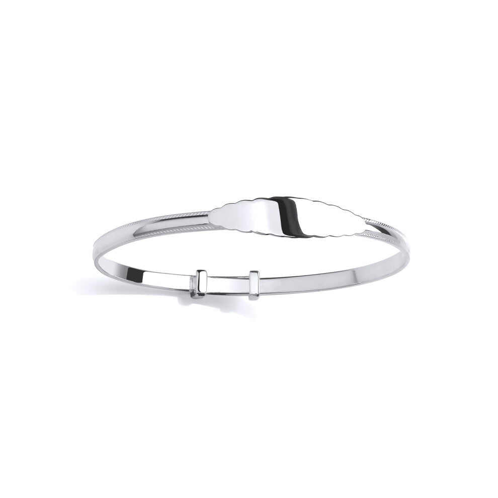 Jewelco London Sterling Silver Kids Expanding Oval ID Plate Plain Polished Bangle (55mm) - BN89