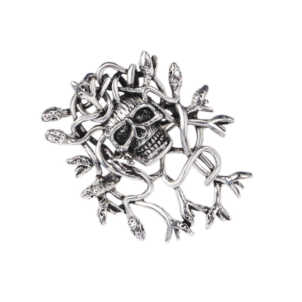 (Silver, 53x43x3cm) Men Alloy Skeleton Head Brooch Pin Suit Scarf Bags Accessories