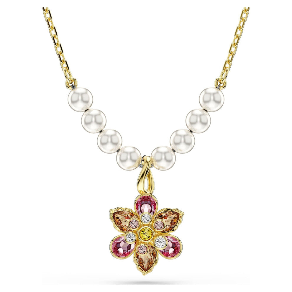 (Tea powder flower pearl necklace) Austrian crystal necklace, imitation crystal earrings, Valentine's Day gift