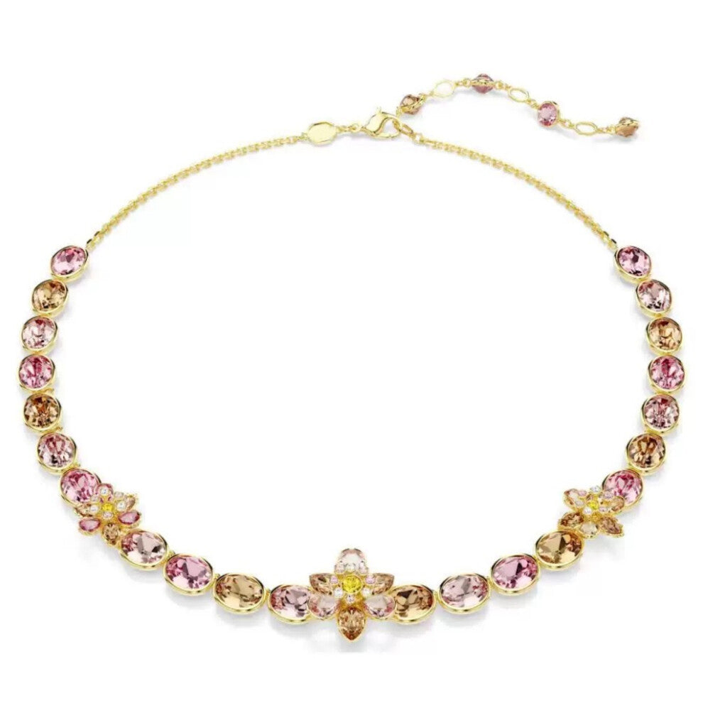 (Tea powder flower Full Flower necklace) Austrian crystal necklace, imitation crystal earrings, Valentine's Day gift