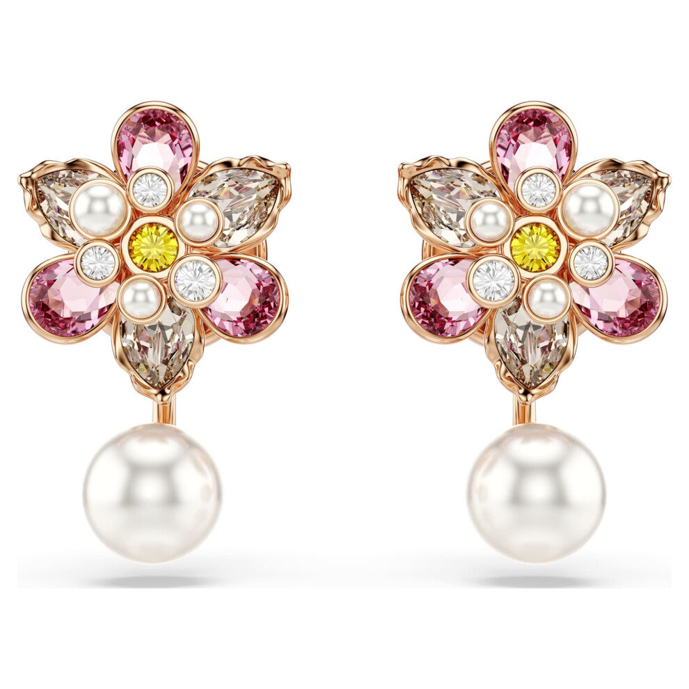 (Tea powder flower pearl stud earrings) Austrian crystal necklace, imitation crystal earrings, Valentine's Day gift