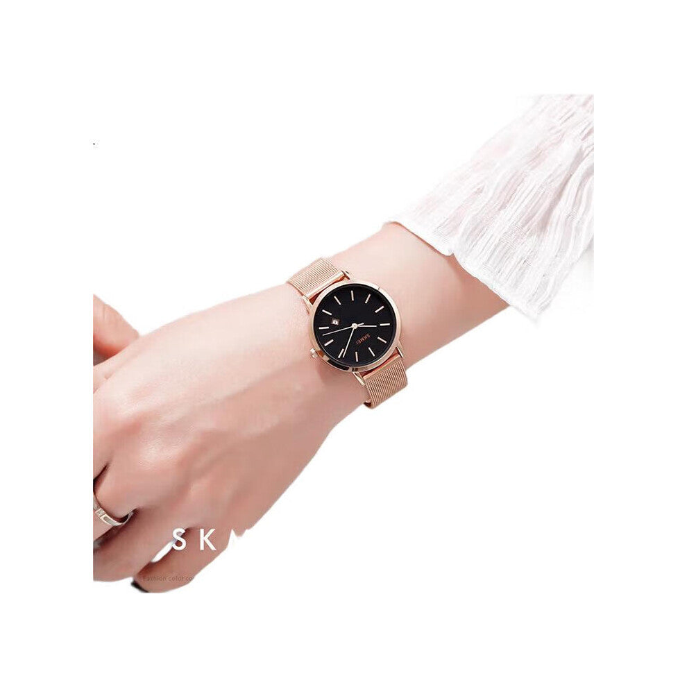 School & Civil Service Exam Quartz Watch Calendar Black Steel Strap Model 1530 Suitable for Students Children Men & Women
