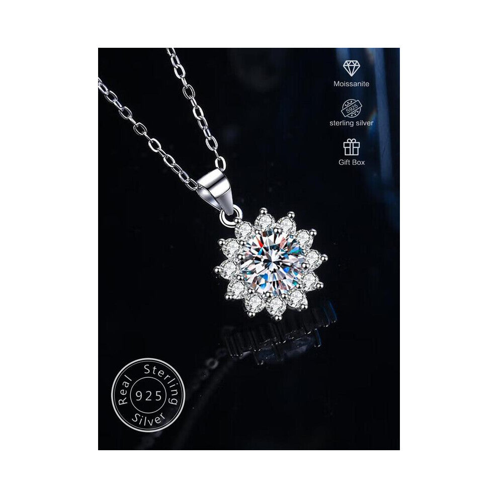 (Silver, Weight: 1ct) S925 Sterling Silver Synthetic Moissanite Decor Pendant Necklace for Women, Elegant Jewelry for Party, Daily Decor, Trendy All-m