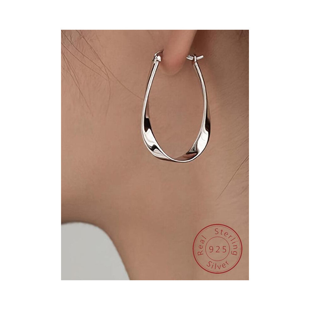 (Silver, one-size) 925 Sterling Silver Hoop Earrings, Fashionable Earrings for Women & Girls, Trendy All-match & Exquisite Jewelry for Birthday Gift