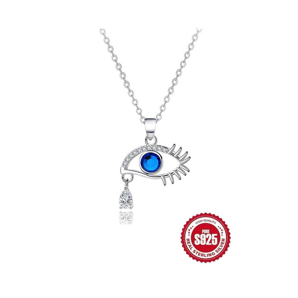 (Silver, one-size) S925 Sterling Silver Evil Eye Design Pendant Necklace, Fashion Jewelry for Party, Daily Clothing Decor, Trendy All-match & Exquisit