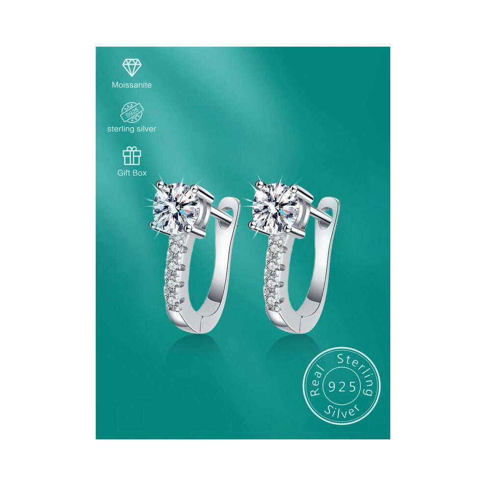 (Silver, Weight: 0.5 * 2ct) S925 Sterling Silver Synthetic Moissanite Decorated Hoop Earrings, Elegant Jewelry for Women, Trendy All-match & Exquisite
