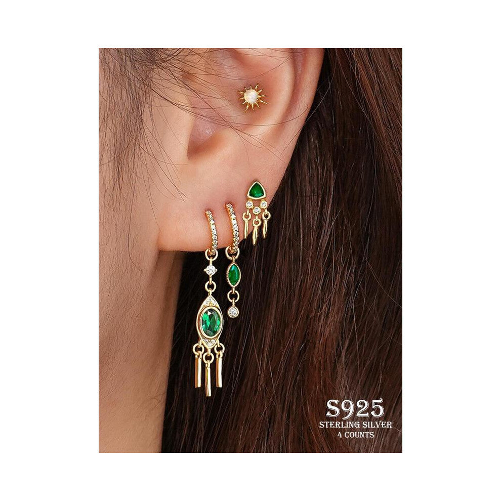 (Golden, Ordinary gift box) S925 Sterling Silver Vintage Earrings, Artificial Zircon Decor  Earrings, Fashion Jewelry Accessories for Women & Girls