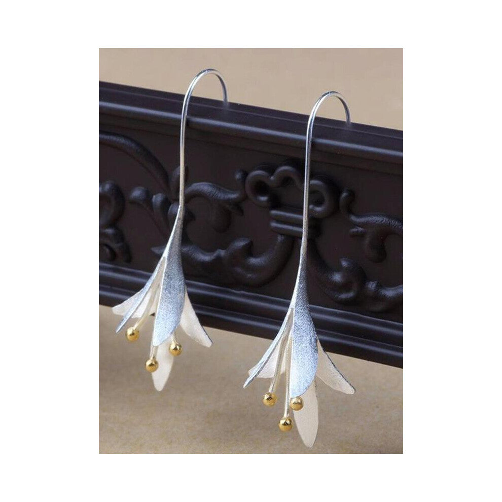 (Silver, Ordinary gift box) S925 Silver Color  Dangle Earrings, Flower Earrings, Women's Hypoallergenic Bohemian Style Floral Jewelry, Design for Comm