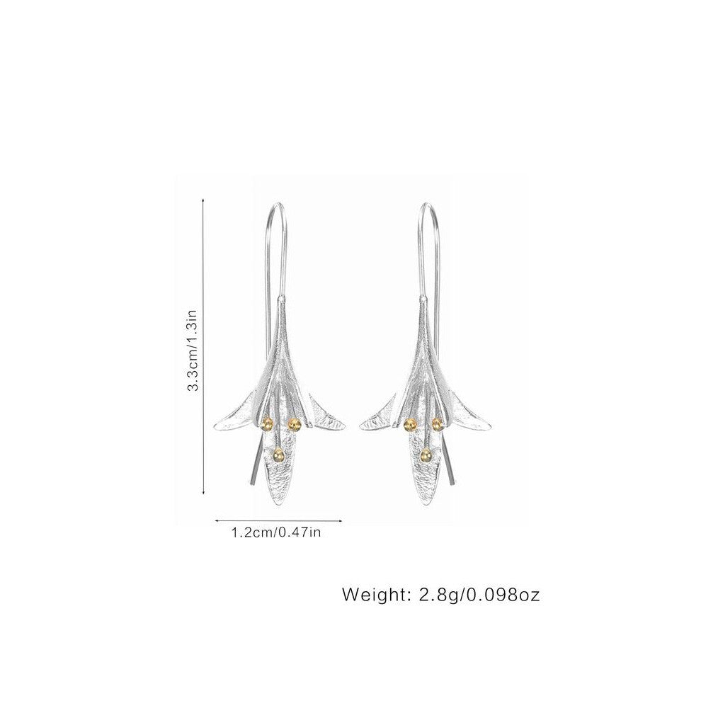 (Silver, Rose gift box) S925 Silver Color  Dangle Earrings, Flower Earrings, Women's Hypoallergenic Bohemian Style Floral Jewelry, Design for Commute