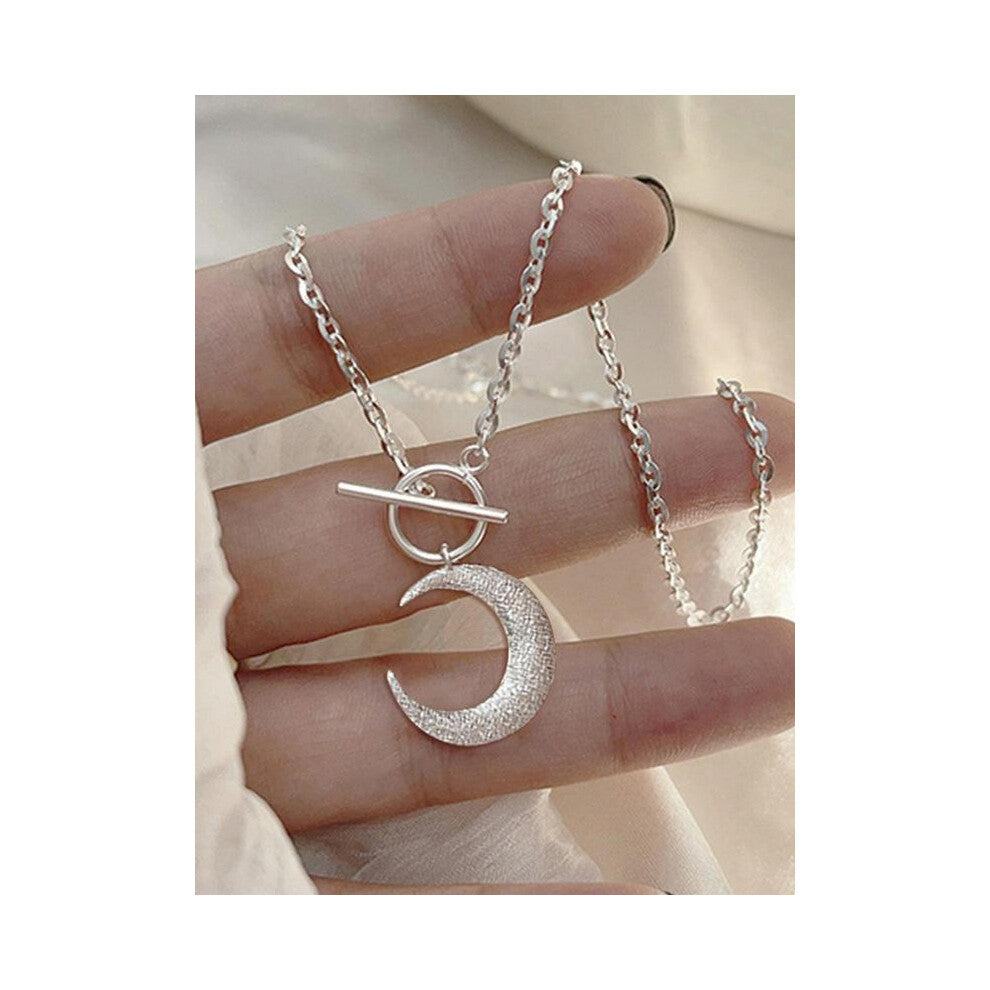 (Silver, Rose gift box) 1 piece of 925 sterling silver light luxury high-end moon pendant necklace for ladies, exquisite and personalized collarbone c